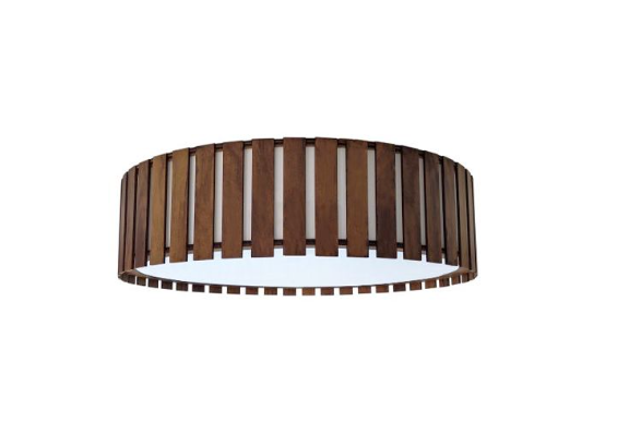 PLAFON FOX LUSTRES P14 RIPADA Ø60X15CM MADEIRA MDF E ACRILICO 5XE27