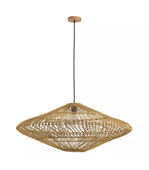 PENDENTE SKYLIGHT SKY-4045P ÔTAKI Ø40CM RATTAN 3M D/CABO RATTAN E CANOPLA DE MADEIRA E27
