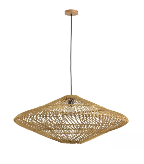 PENDENTE SKYLIGHT SKY-4045M ÔTAKI Ø60CM RATTAN 3M D/CABO RATTAN E CANOPLA DE MADEIRA E27
