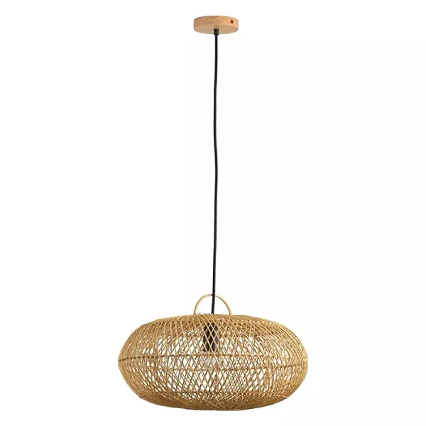 PENDENTE SKYLIGHT SKY-4047G ÔTAKI Ø80CM RATTAN 3M D/CABO RATTAN E CANOPLA DE MADEIRA 1XE27