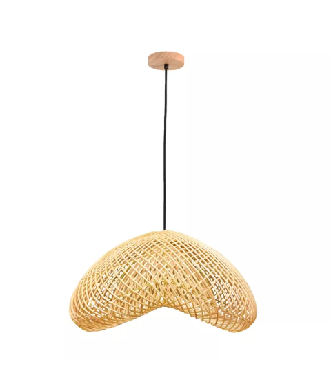 PENDENTE SKYLIGHT SKY-4048M ÔTAKI Ø60CM RATTAN 3M D/CABO RATTAN E CANOPLA DE MADEIRA 1XE27