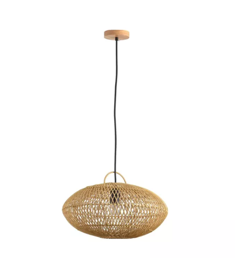 PENDENTE SKYLIGHT SKY-4058M ÔTAKI Ø60CM RATTAN 3M D/CABO RATTAN E CANOPLA DE MADEIRA 1XE27