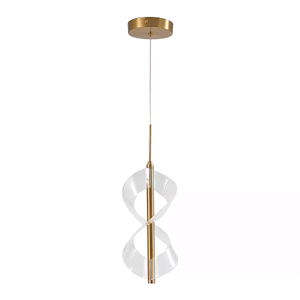 PENDENTE SKY-3067 GLOSSY Ø13X30CM 2M D/CABO DOURADO METAL E ACRÍLICO TRANSPARENTE 7W 3000K