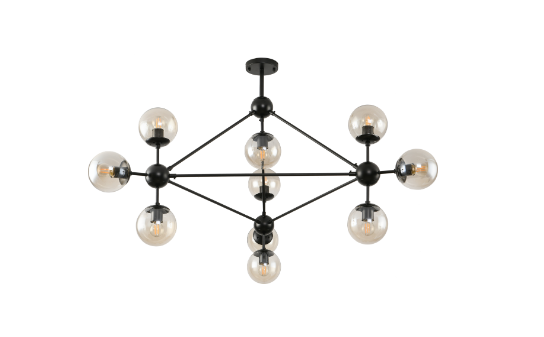 PENDENTE SKYLIGHT SKY-3031 MAZE Ø110X86CM PRETO, VIDRO CHAMPAGNE E METAL 10XE27