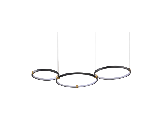 PENDENTE SKYLIGHT CIRCLES SKY-3076PT Ø50XØ40XØ30CM PRETO 3M D/CABO METAL E ALUMÍNIO 3000K 5600LM