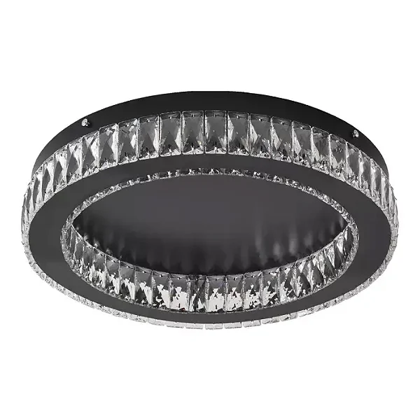 PLAFON SKYLIGHT SKY-3063PT DIAMOND Ø42X8CM PRETO METAL E CRISTAL TRANSPARENTE 3000K 1920LM