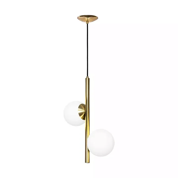 PENDENTE SPOTLINE 784/2 DOUBLE 50X15X30CM ALUMÍNIO DOURADO ONO E GLOBO LEITOSO 2XE27
