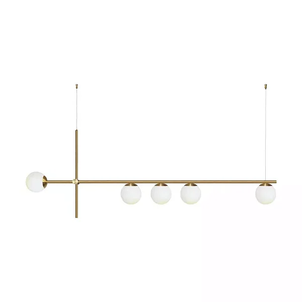 PENDENTE SPOTLINE 806/5 HILLS RETANGULAR 50X150X12CM ALUMÍNIO DOURADO ONO E GLOBO LEITOSO 5XG9