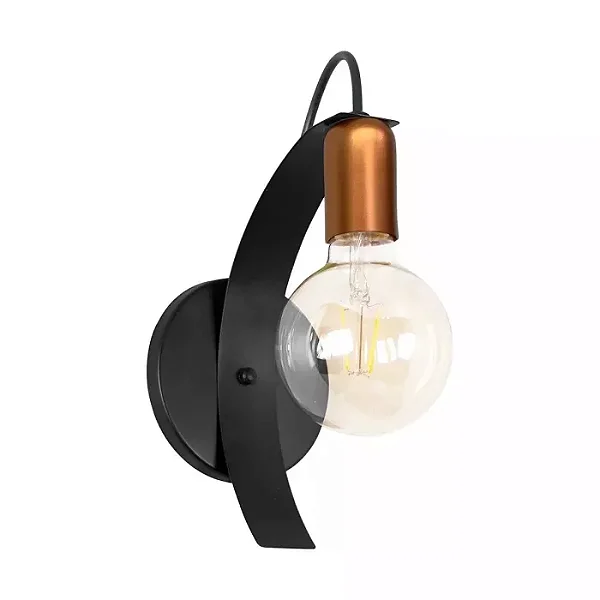 ARANDELA SPOTLINE 709/1 ELLOS 22X14,5CM ALUMÍNIO PRETO C/ COBRE 1XE27