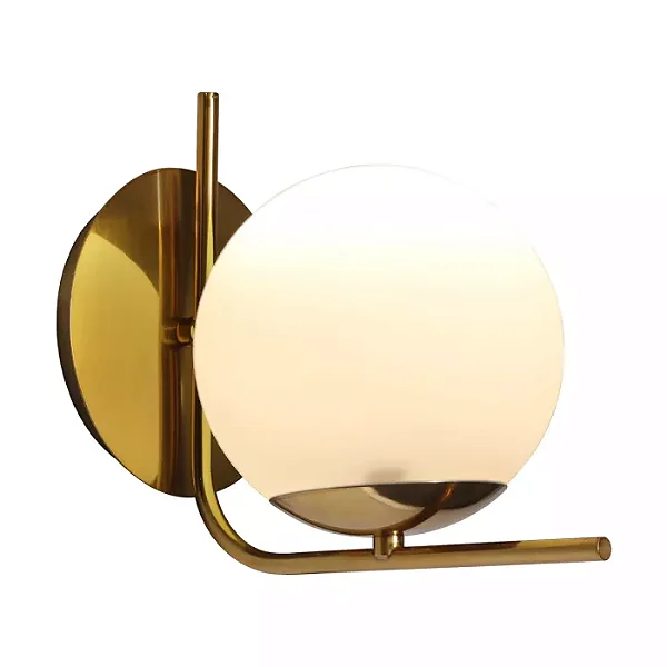 ARANDELA SPOTLINE 791/1 UNO 22X15X25CM ALUMÍNIO DOURADO ONO C/ GLOBO LEITOSO 1XE27