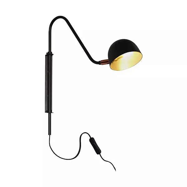 ARANDELA SPOTLINE 803/1 SHELL ARTICULADA COM PLUG 40X30CM ALUMÍNIO PRETO 1XG9