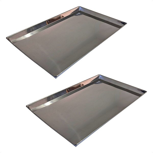 2 Assadeiras Pão Doce Lisas 60 x 40 x 3 cm Inox