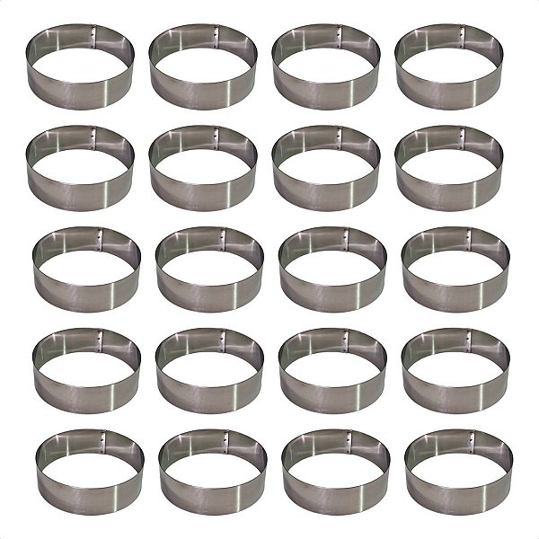 20 Aros Modelador Pão Hambúrguer 11 x 3 cm Inox 0,6 mm