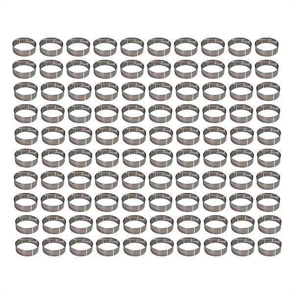100 Aros Modelador Pão Hambúrguer 10 x 3 cm Inox 0,6 mm