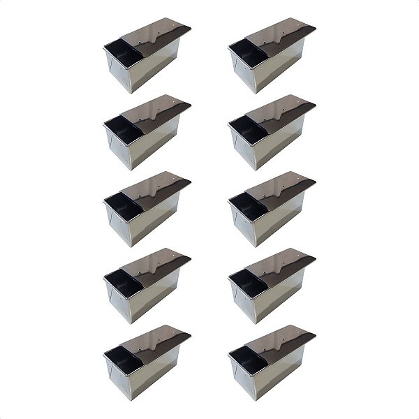 10 Formas Pão Forma c/ Tampa Baby 20 x 10 x 10 cm Inox