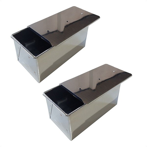 2 Formas Pão Forma c/ Tampa Baby 20 x 10 x 10 cm Inox