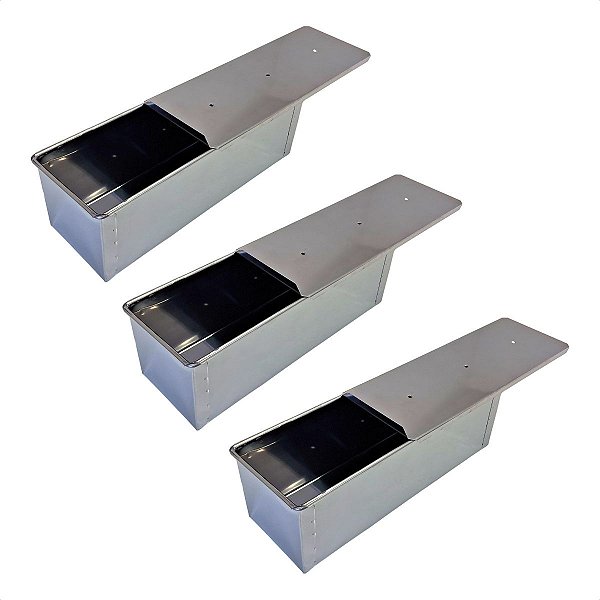 3 Formas Pão Forma c/ Tampa 30 x 12 x 12 cm Inox