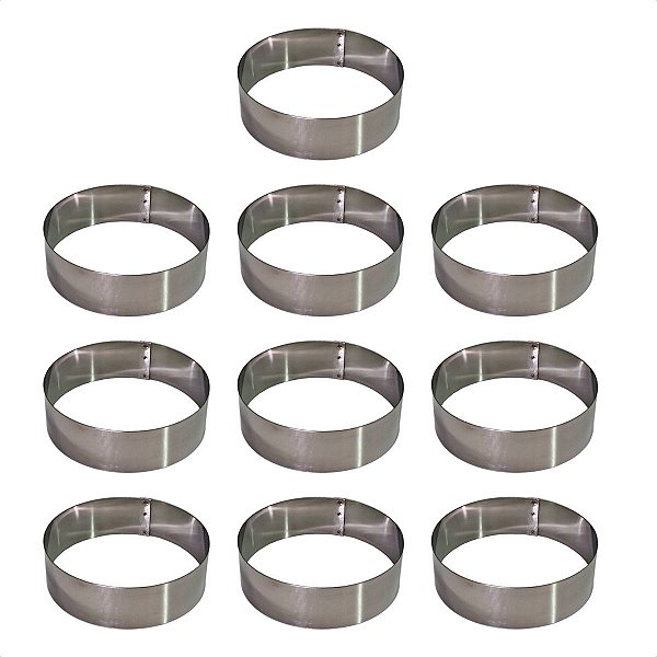 10 Aros Modelador Pão Hambúrguer 11 x 3 cm Inox 0,6 mm