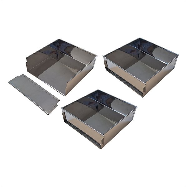 3 Formas com Tampa Lateral Removível 30 x 30 x 10 cm Inox