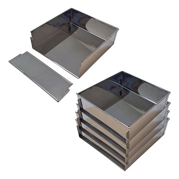 5 Formas com Tampa Lateral Removível 30 x 30 x 10 cm Inox