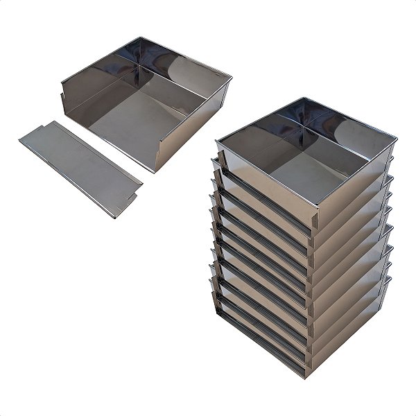 10 Formas com Tampa Lateral Removível 30 x 30 x 10 cm Inox