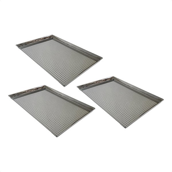 3 Assadeiras Perfuradas 60 x 40 x 3 cm Inox