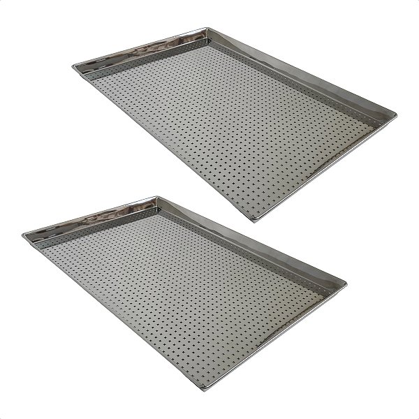 2 Assadeiras Perfuradas 60 x 40 x 3 cm Inox