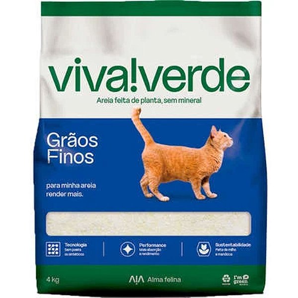 Areia Higiênica Viva Verde de Grãos Finos para Gatos 4kg