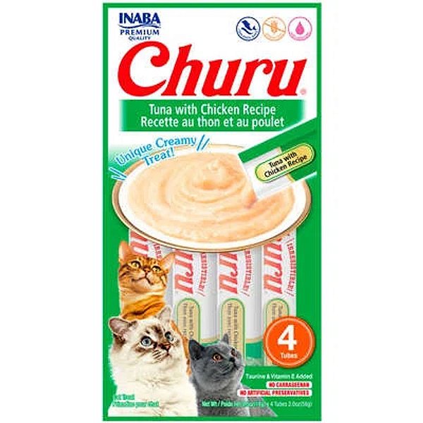Purê De Atum e Galinha Para Gatos Churu 56g