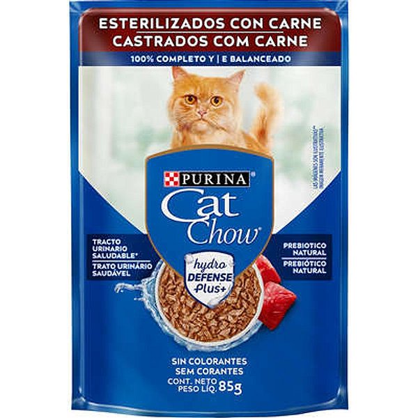 Ração Úmida Purina Cat Chow para Gatos Castrados Sabor Carne 85g