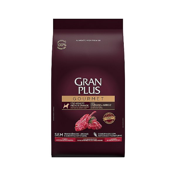 Ração Seca GranPlus Gourmet Ovelha & Arroz para Cães Adultos Raças Médias e Grandes 3Kg