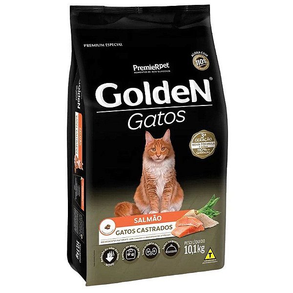 Ração Seca Golden Para Gatos Castrados Com Salmão Premier 10,1kg