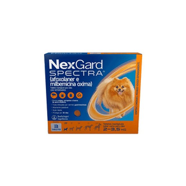 Antipulgas e Carrapatos NexGard Spectra Boehringer para Cães de 2 a 3,5kg com 3 Tabletes