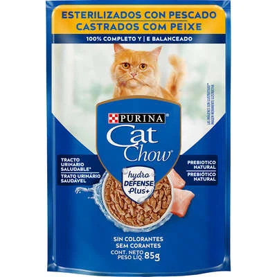 Ração Úmida Nestlé Purina Cat Chow Sachê Castrados Peixe Ao Molho 85g