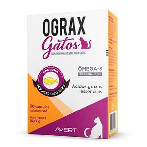 Suplemento Avert Ograx 30 Cápsulas Com Ácidos Graxos Essenciais Para Gatos 1 Unidade