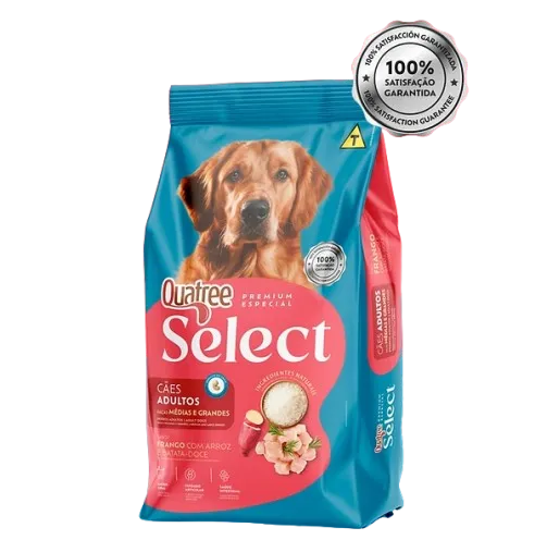 Ração Quatree Select para Cães Adultos Raças Média e Grande Frango e Arroz 15Kg