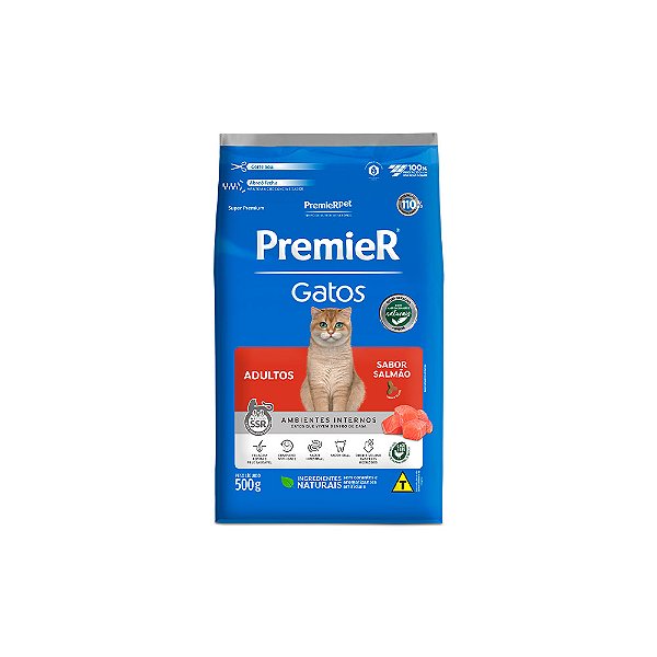 Ração Premier Pet Gatos Adultos Ambientes Internos Salmão 500g - Premier