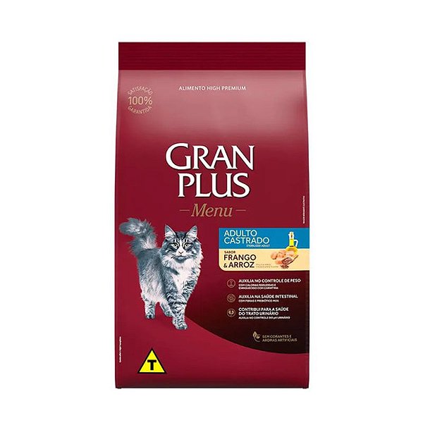 Ração Gran Plus Menu para Gatos Adultos Castrados Nutrição Balanceada 10,1kg