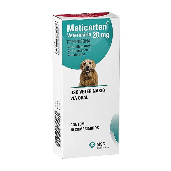 Anti-inflamatório Meticorten Vet 20mg, 10 Comprimidos MSD, 1 Unidade