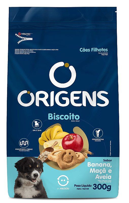 Biscoito Origens para Filhotes, Sabor Aveia e Banana, 300g