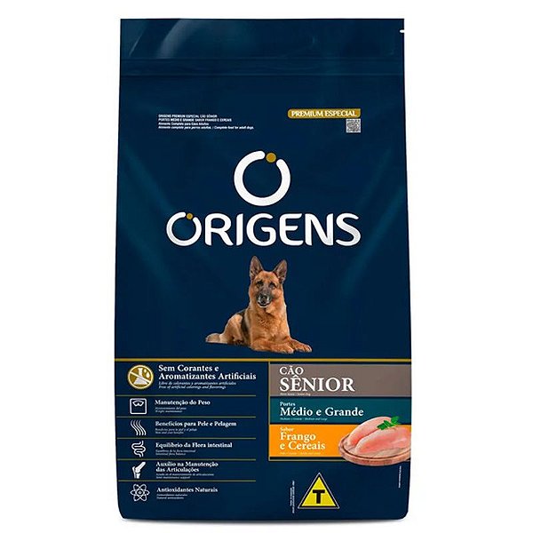 Ração Origens para Cães Sênior de Grande Porte Sabor Frango e Cereais 15kg