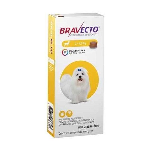 Antipulgas e Carrapatos Bravecto MSD 112,5mg para Cães de 2 a 4,5kg