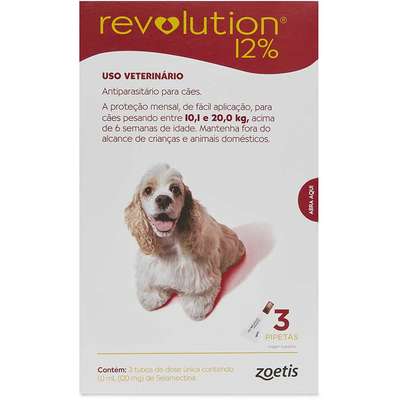 Antipulgas Revolution 12% para Cães de 10,1kg a 20kg 3 Tubos - Zoetis