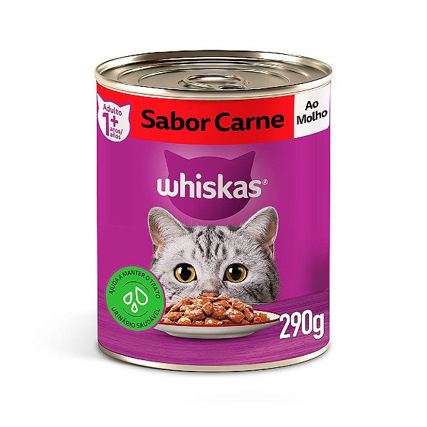 Ração Úmida Whiskas Lata para Gatos Adultos Sabor Carne ao Molho - 290g