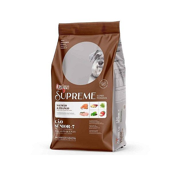 Ração Quatree Supreme Sênior 7+ para Raças Pequenas, Salmão e Frango, 3kg