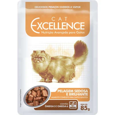 Alimento Úmido Cat Excellence Pelagem Sedosa e Brilhante Sachê para Gatos Adultos: Sabor Carne - 85g