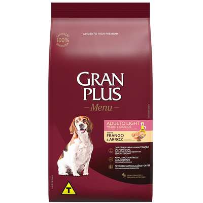 Ração Granplus Menu Light Para Cães Adultos De Porte Médio E Grande Sabor Frango E Arroz 3kg - Gran Plus