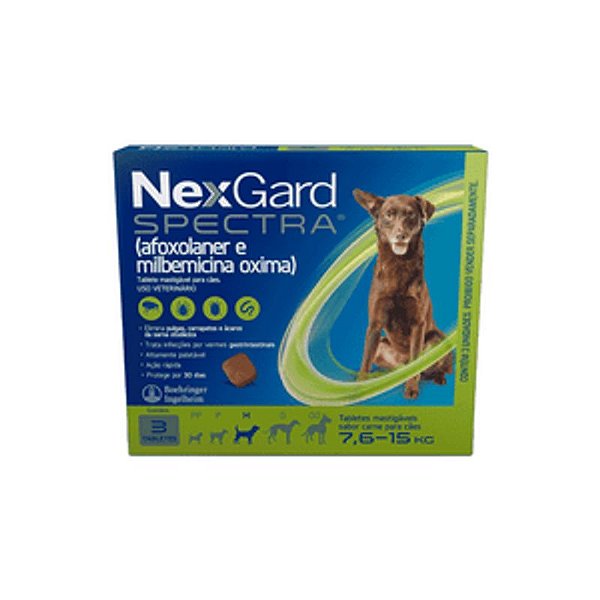 Antipulgas, Carrapatos e Vermífugo NexGard Spectra Boehringer para Cães de 7,6 a 15kg com 3 Tabletes