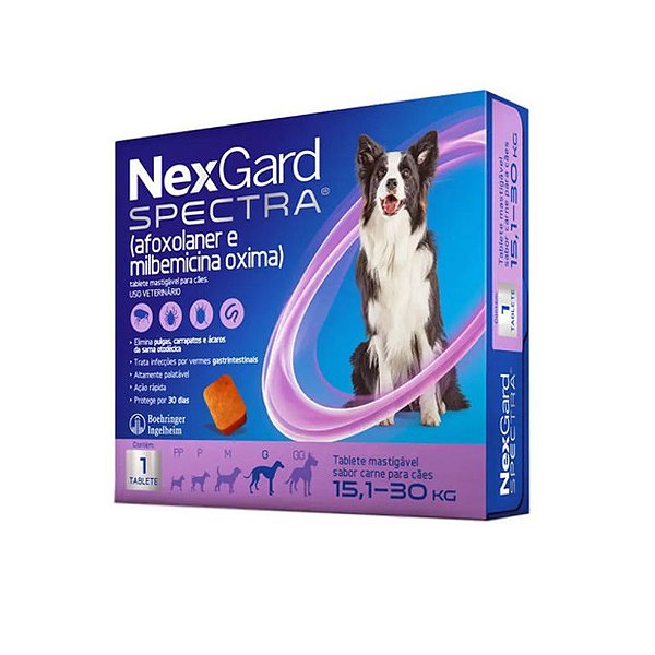Antipulgas e Vermífugo NexGard Spectra Boehringer para Cães de 15,1 a 30kg 1 Tablete