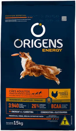 Ração Seca Origens Energy Frango E Cereais Para Cães Adultos 15kg